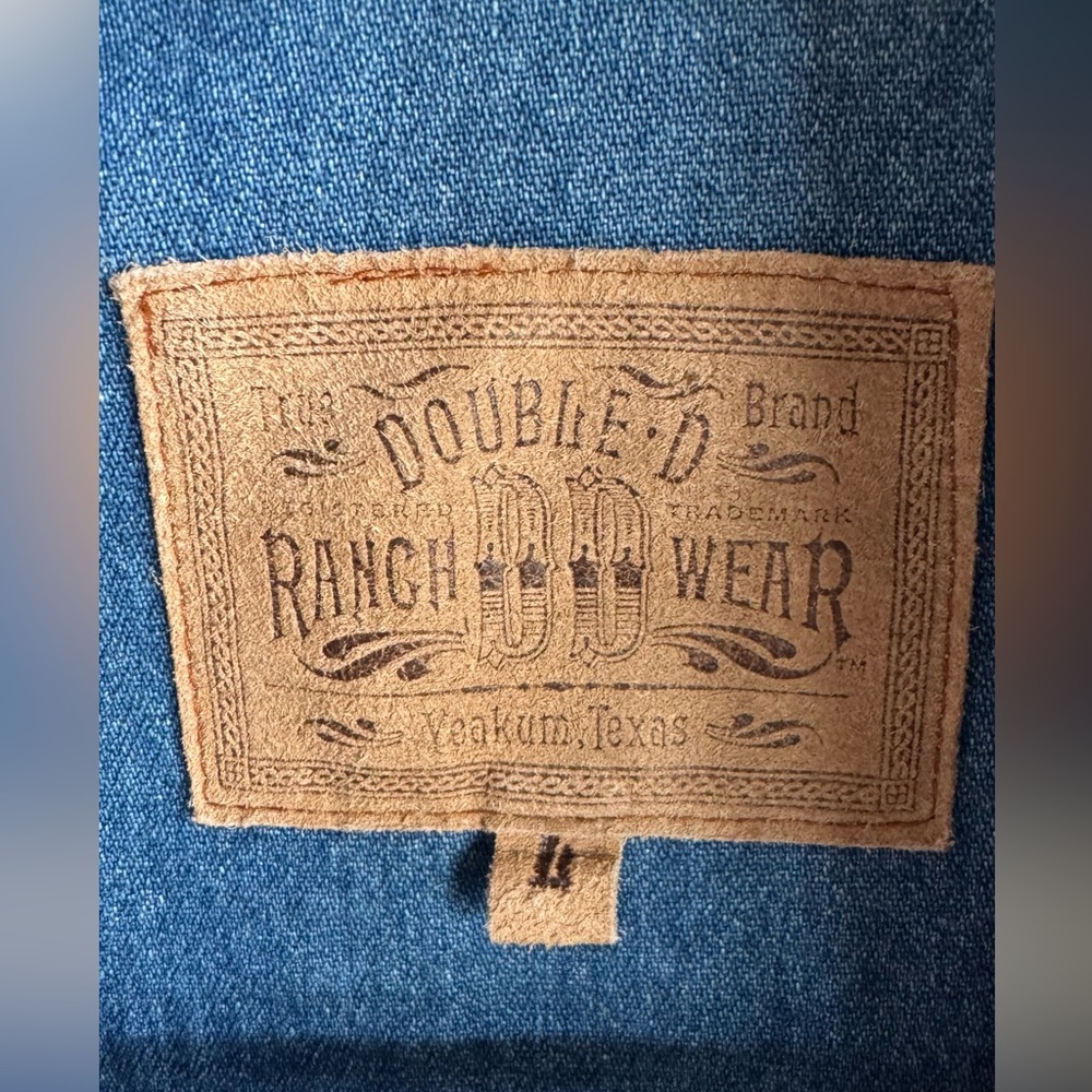 Double D Ranch Blue Denim Fringe Jean Jacket with Bone Accents - Picture 3 of 6